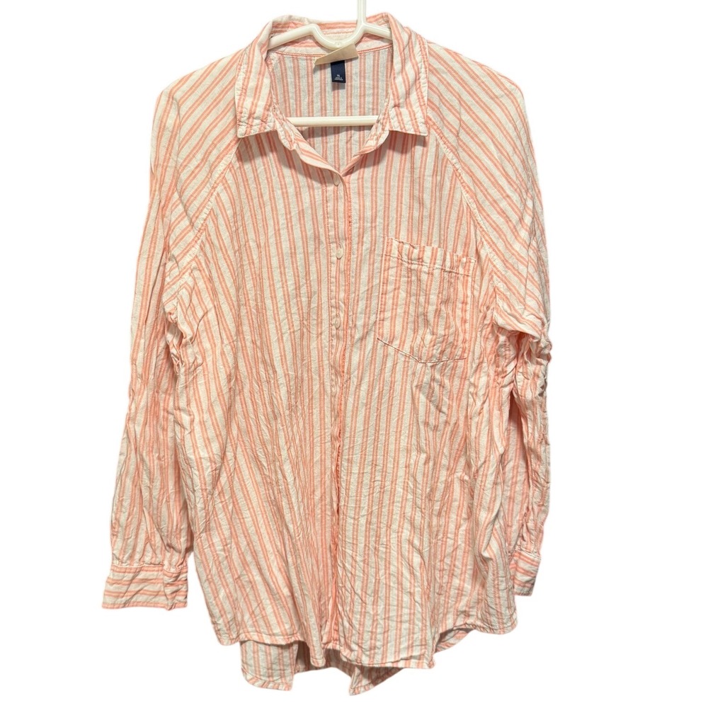 Universal Thread Womens XL Pink White Striped Linen Blend Button Down Shirt